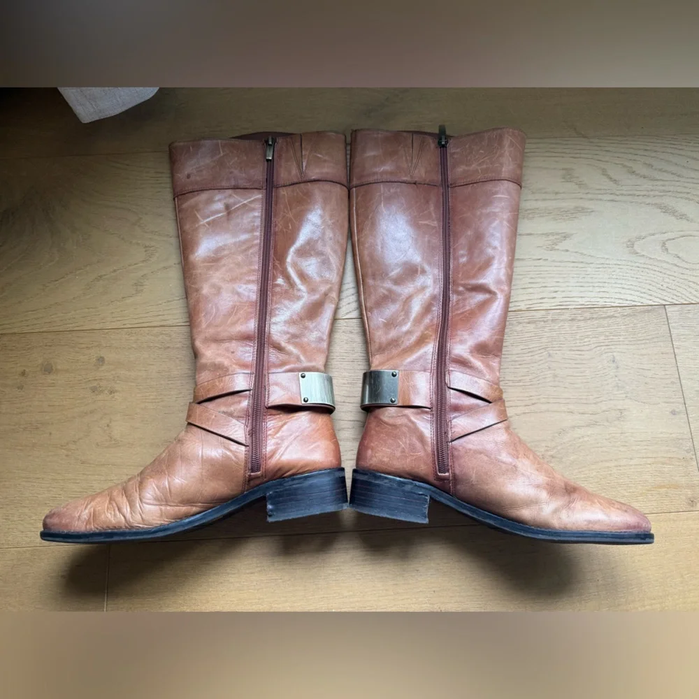 Vince Camuto Tall Leather Riding Boots Cognac‎ Brown Size 8M